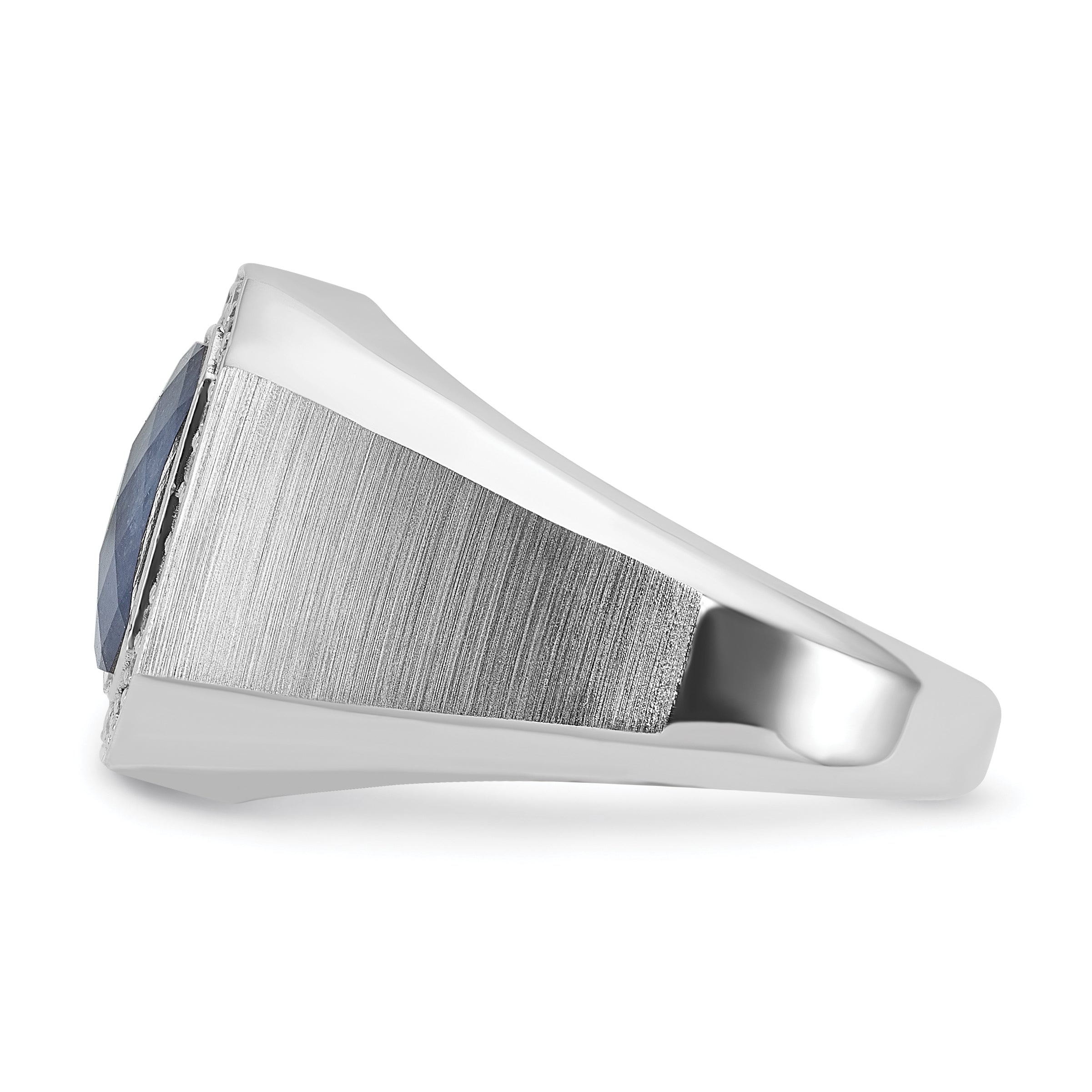 14k White Gold Mens Polished and Satin Octagon Gemstone and Diamond Ring Mounting, Mounting Only - Sophia Jewelers