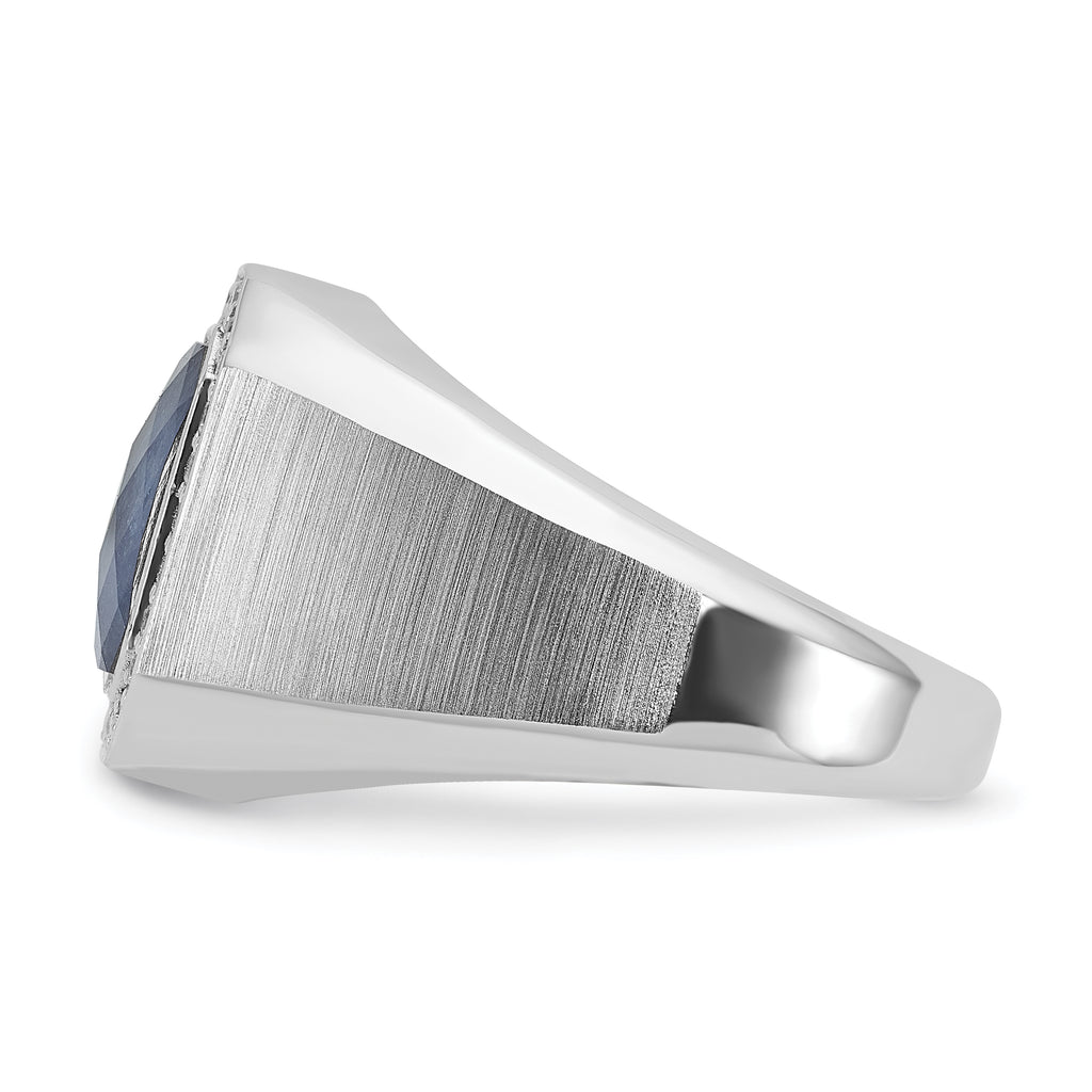 14k White Gold Mens Satin Octagon Sapphire Doublet Stone and 1/4 carat Diamond Complete Ring - Sophia Jewelers