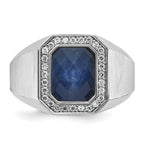 14k White Gold Mens Satin Octagon Sapphire Doublet Stone and 1/4 carat Diamond Complete Ring - Sophia Jewelers