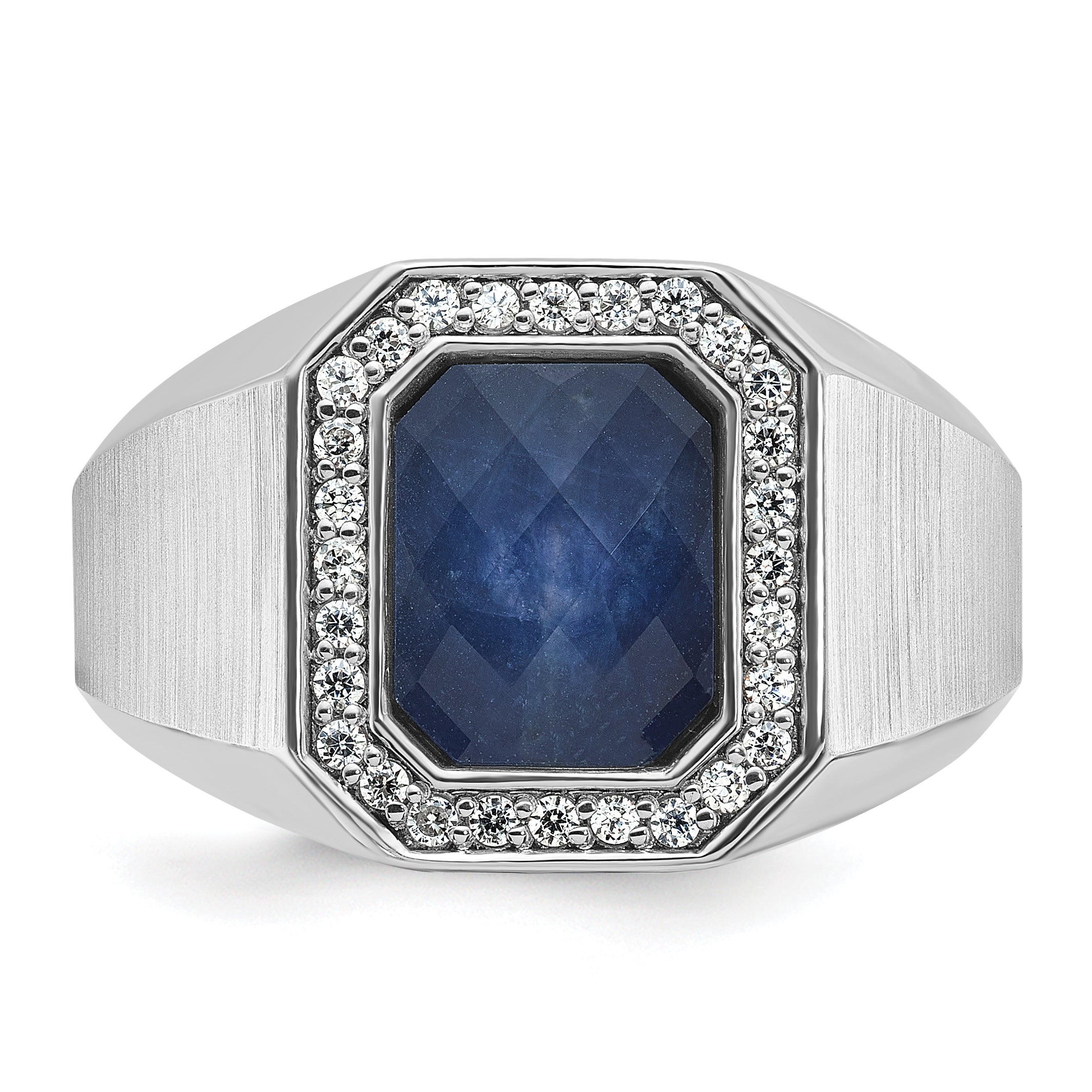 14k White Gold Mens Satin Octagon Sapphire Doublet Stone and 1/4 carat Diamond Complete Ring - Sophia Jewelers