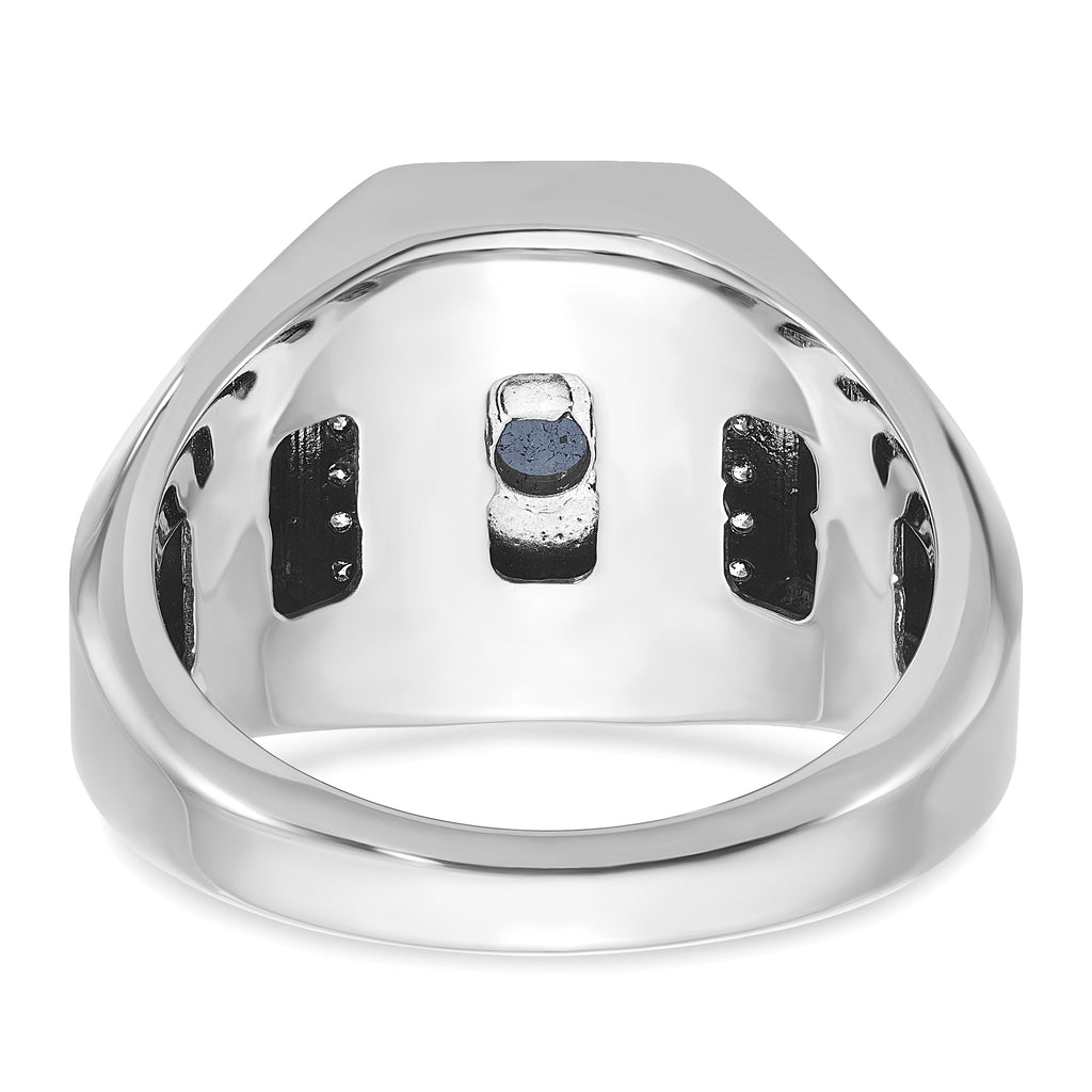 14k White Gold Mens Polished and Satin Octagon Gemstone and Diamond Ring Mounting, Mounting Only - Sophia Jewelers