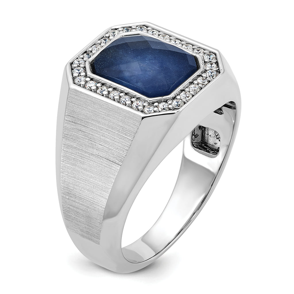 14k White Gold Mens Polished and Satin Octagon Gemstone and Diamond Ring Mounting, Mounting Only - Sophia Jewelers