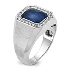 14k White Gold Mens Polished and Satin Octagon Gemstone and Diamond Ring Mounting, Mounting Only - Sophia Jewelers