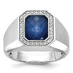 14k White Gold Mens Polished and Satin Octagon Gemstone and Diamond Ring Mounting, Mounting Only - Sophia Jewelers