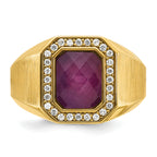 14k Mens Satin Octagon Ruby Doublet Stone and 1/4 carat Diamond Complete Ring - Sophia Jewelers
