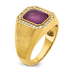 14k Mens Polished and Satin Octagon Gemstone and Diamond Ring Mounting, Mounting Only - Sophia Jewelers