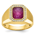 14k Mens Satin Octagon Ruby Doublet Stone and 1/4 carat Diamond Complete Ring - Sophia Jewelers