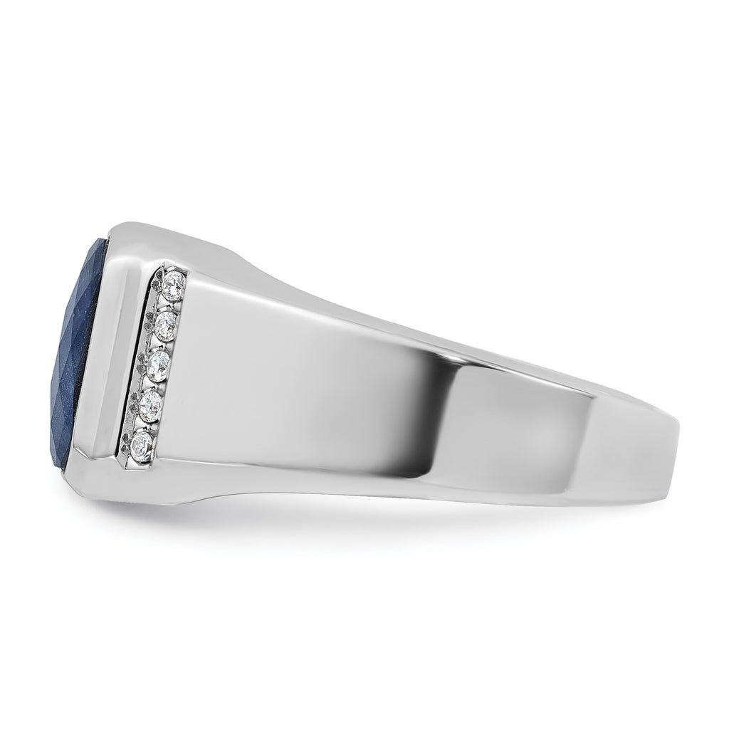 14k White Gold Mens Octagon Sapphire Doublet Stone and 1/6 carat Diamond Complete Ring - Sophia Jewelers