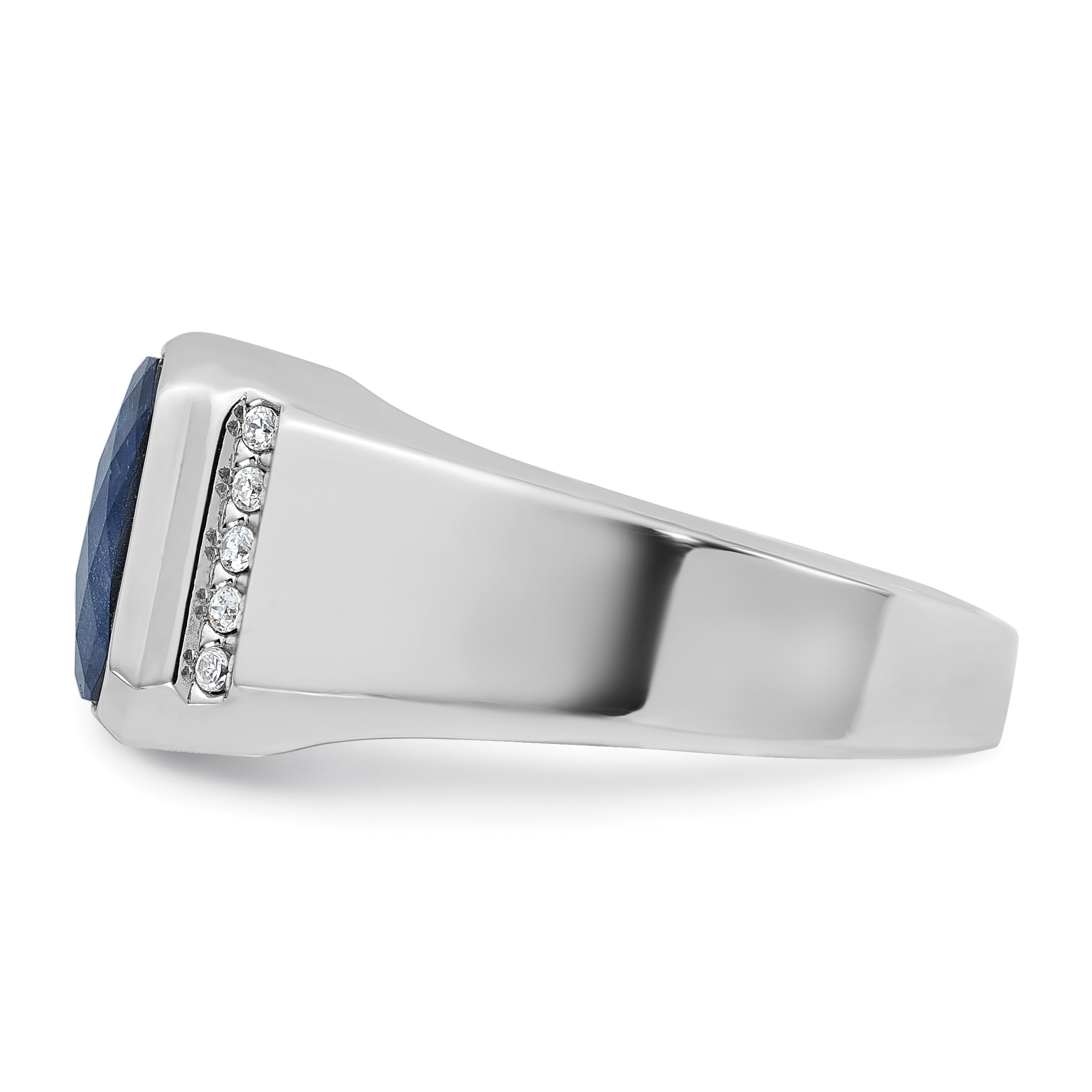 14k White Gold Mens Octagon Sapphire Doublet Stone and 1/6 carat Diamond Complete Ring - Sophia Jewelers