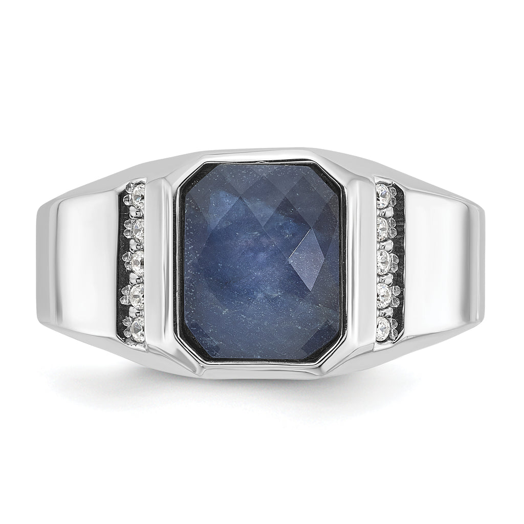 14k White Gold Mens Octagon Gemstone and Diamond Ring Mounting, Mounting Only - Sophia Jewelers