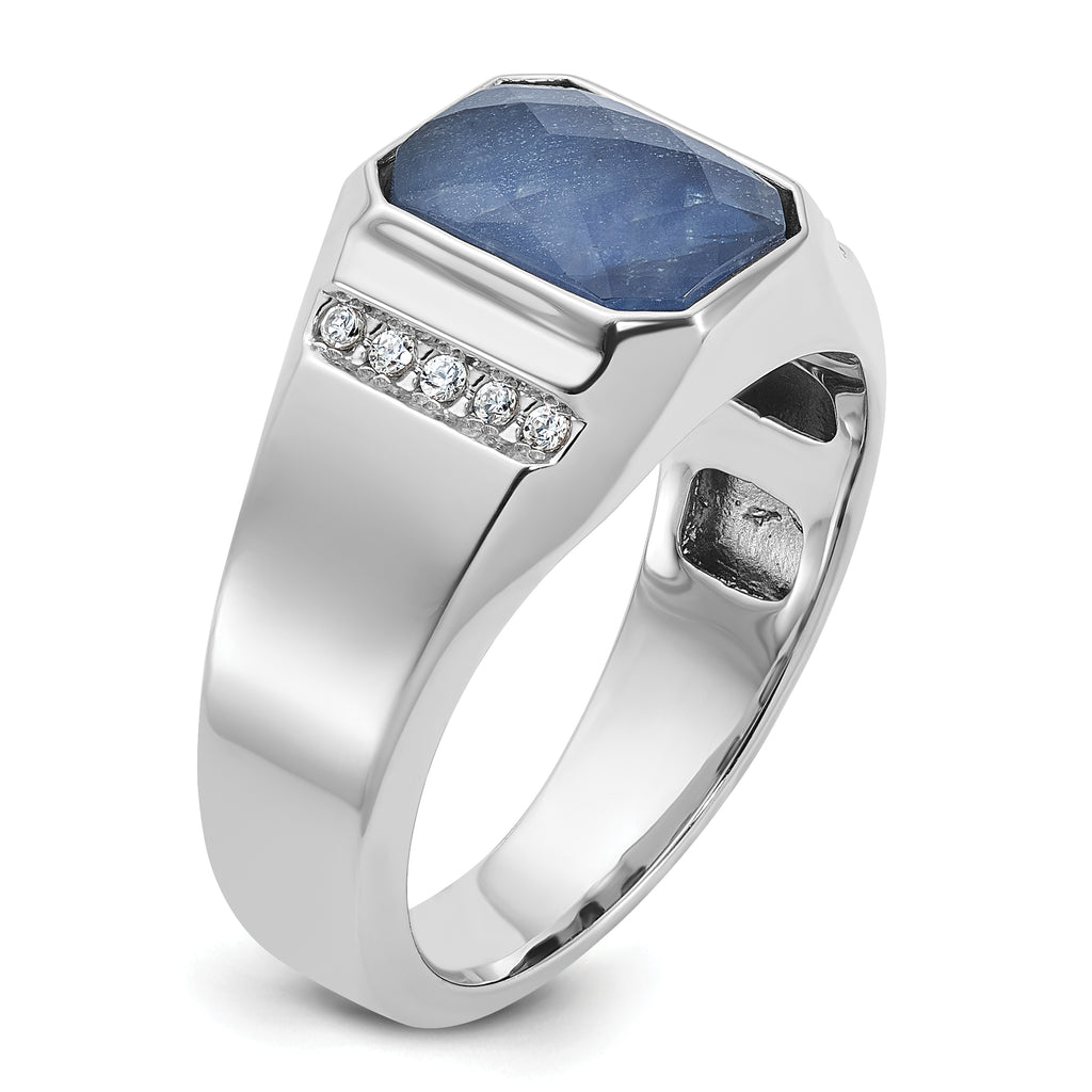 14k White Gold Mens Octagon Sapphire Doublet Stone and 1/6 carat Diamond Complete Ring - Sophia Jewelers