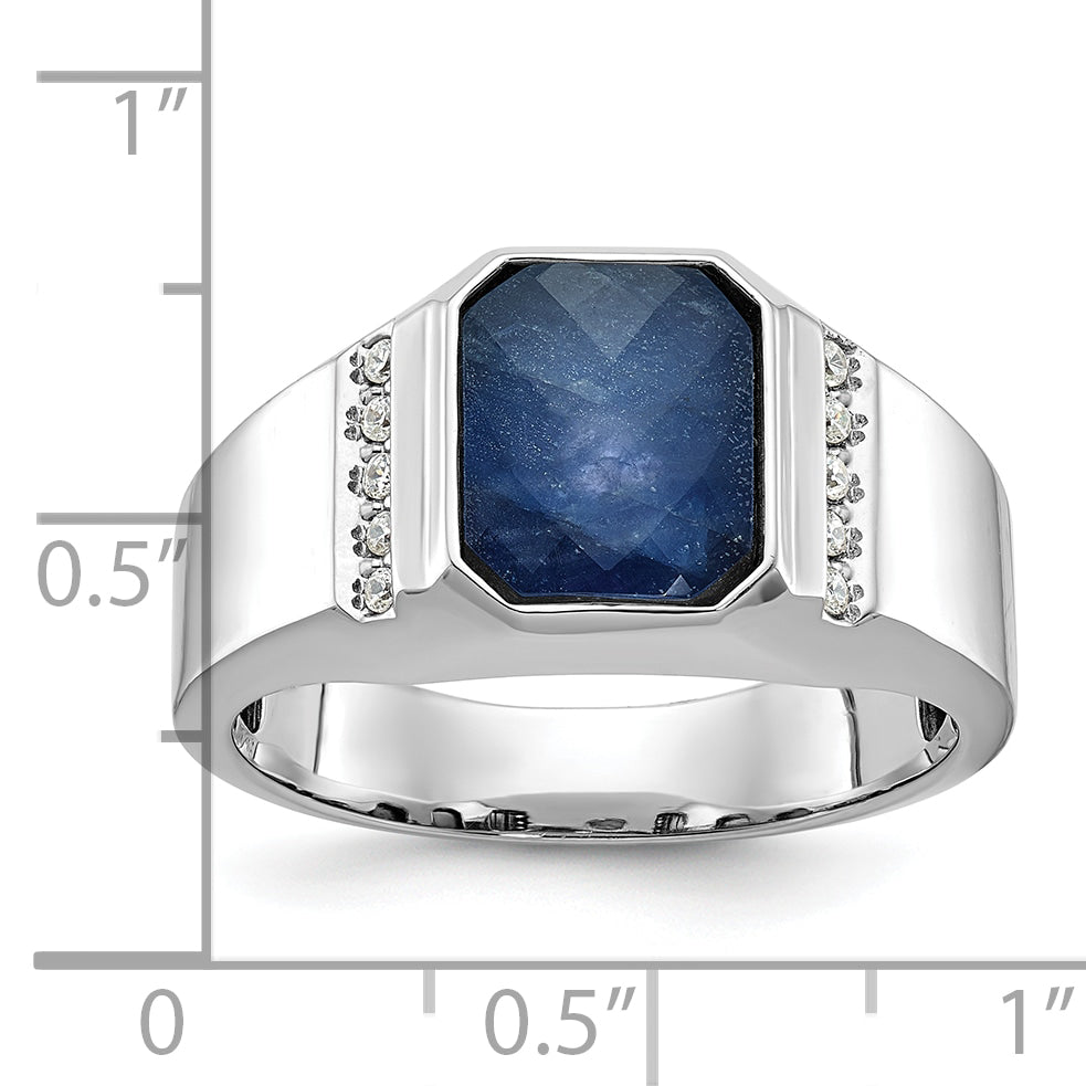 14k White Gold Mens Octagon Gemstone and Diamond Ring Mounting, Mounting Only - Sophia Jewelers