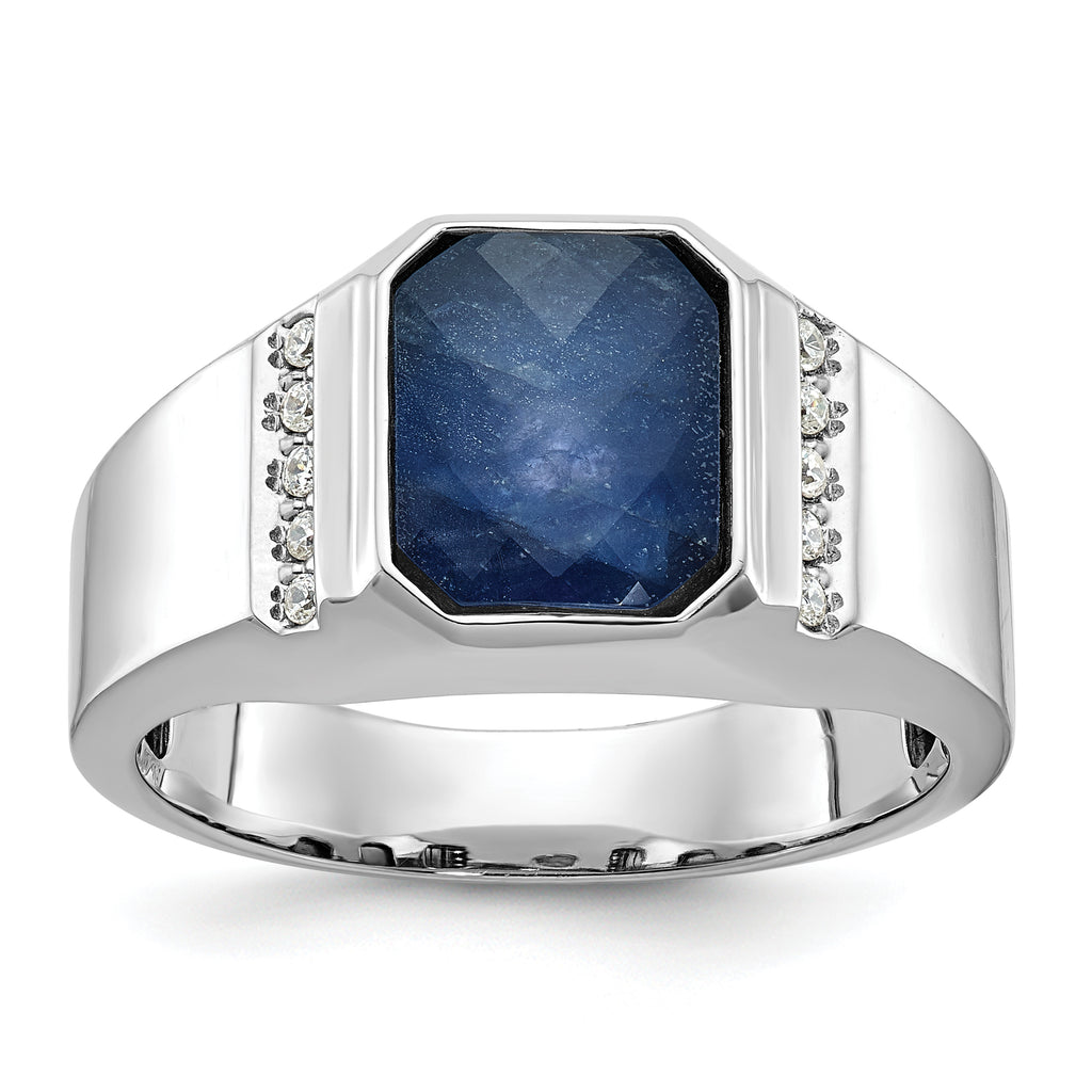 14k White Gold Mens Octagon Gemstone and Diamond Ring Mounting, Mounting Only - Sophia Jewelers
