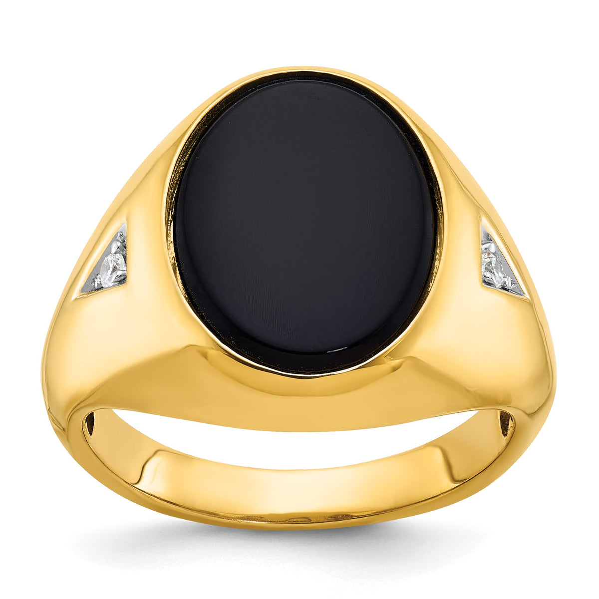 Men's Oval Onyx & Diamond Ring in 10K Yellow Gold (1/10 ct. tw.), Size 10 - Sophia Jewelers Main image