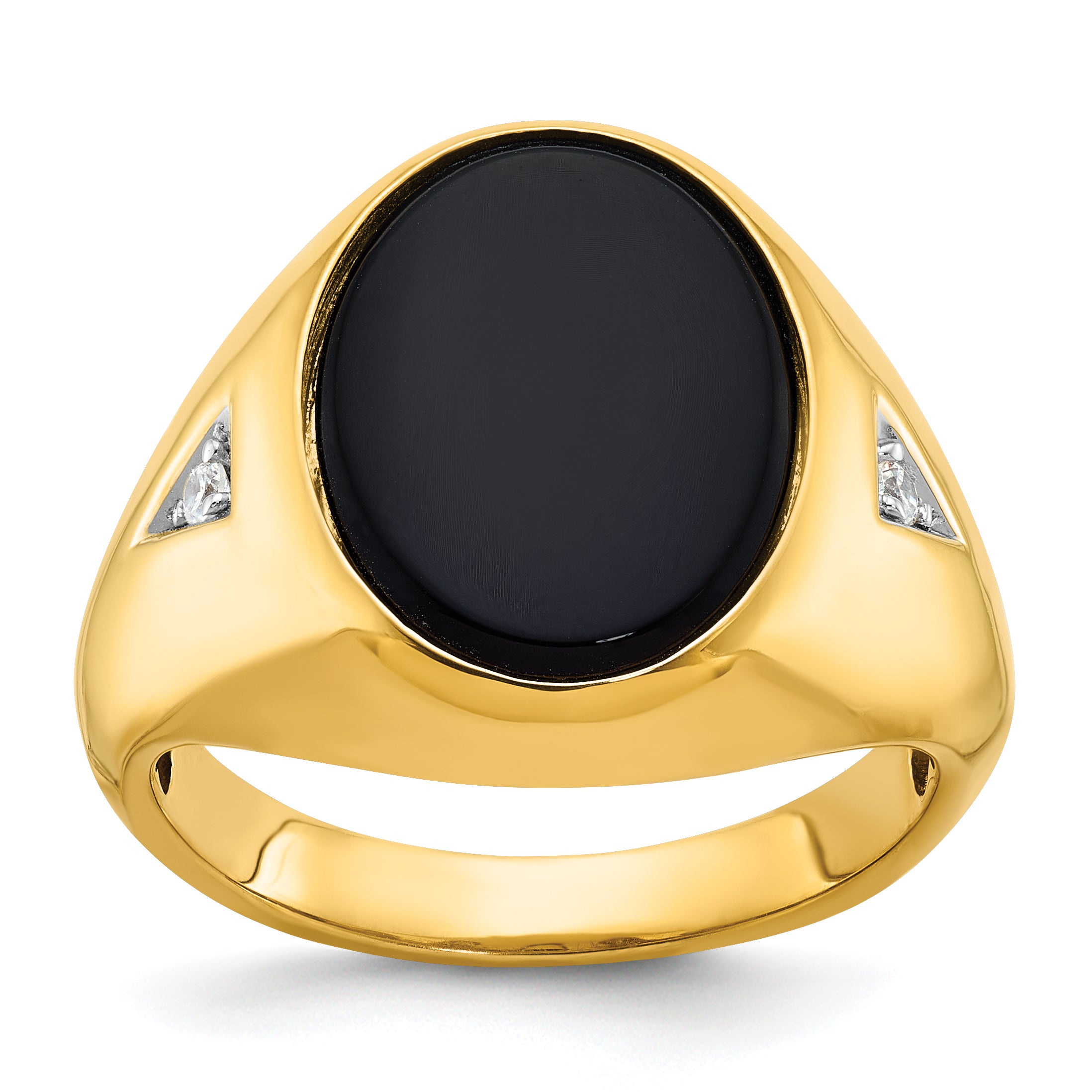10k Men's Oval Onyx and Diamond Complete Ring Main image