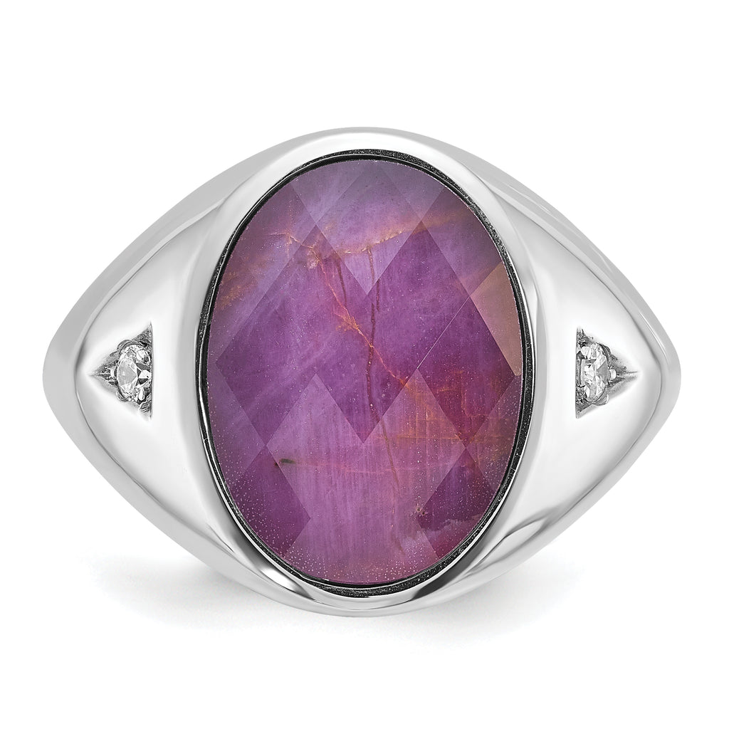 14k White Gold Mens Oval Ruby Doublet Stone and 1/15 carat Diamond Complete Ring - Sophia Jewelers