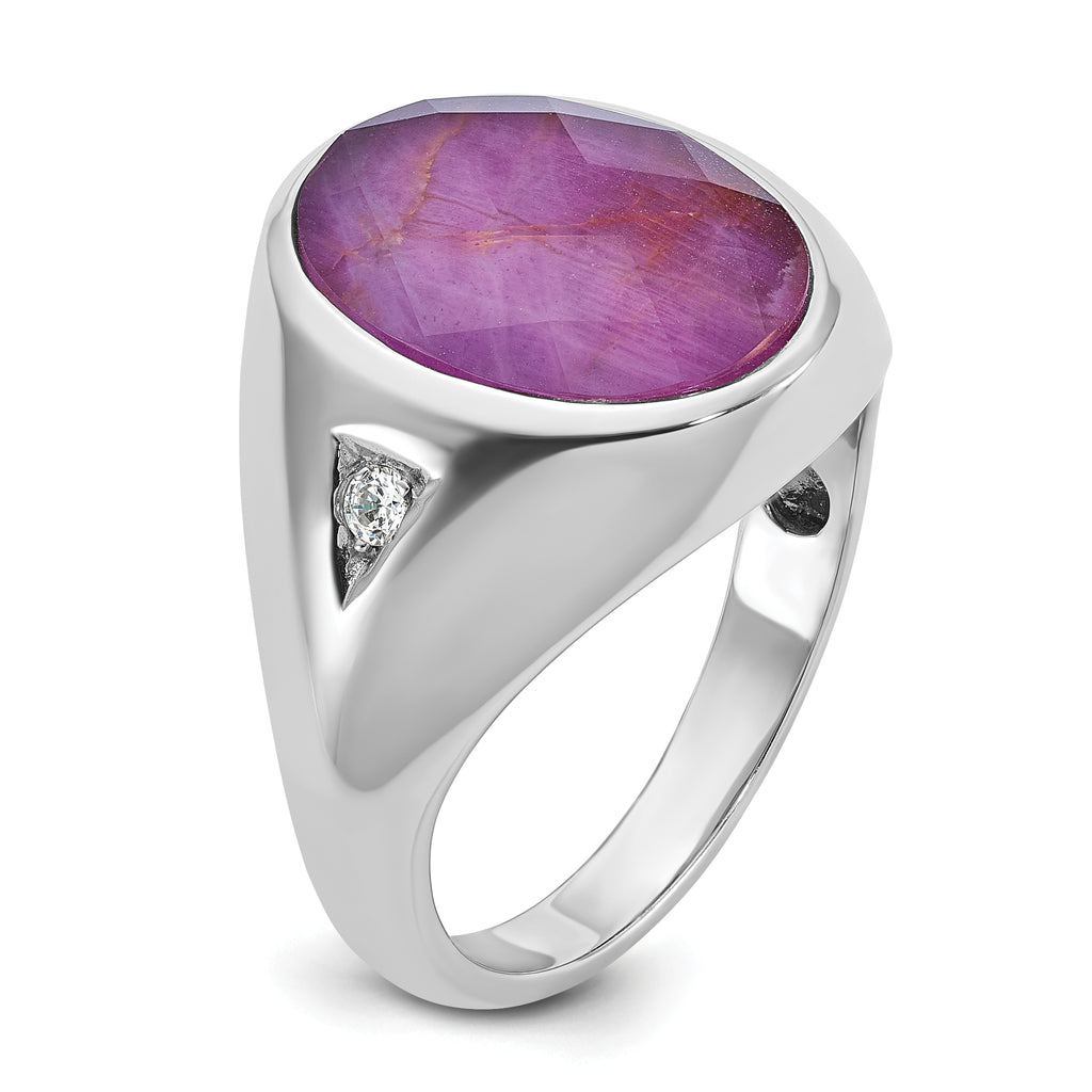 14k White Gold Mens Oval Gemstone and Diamond Ring Mounting, Mounting Only - Sophia Jewelers