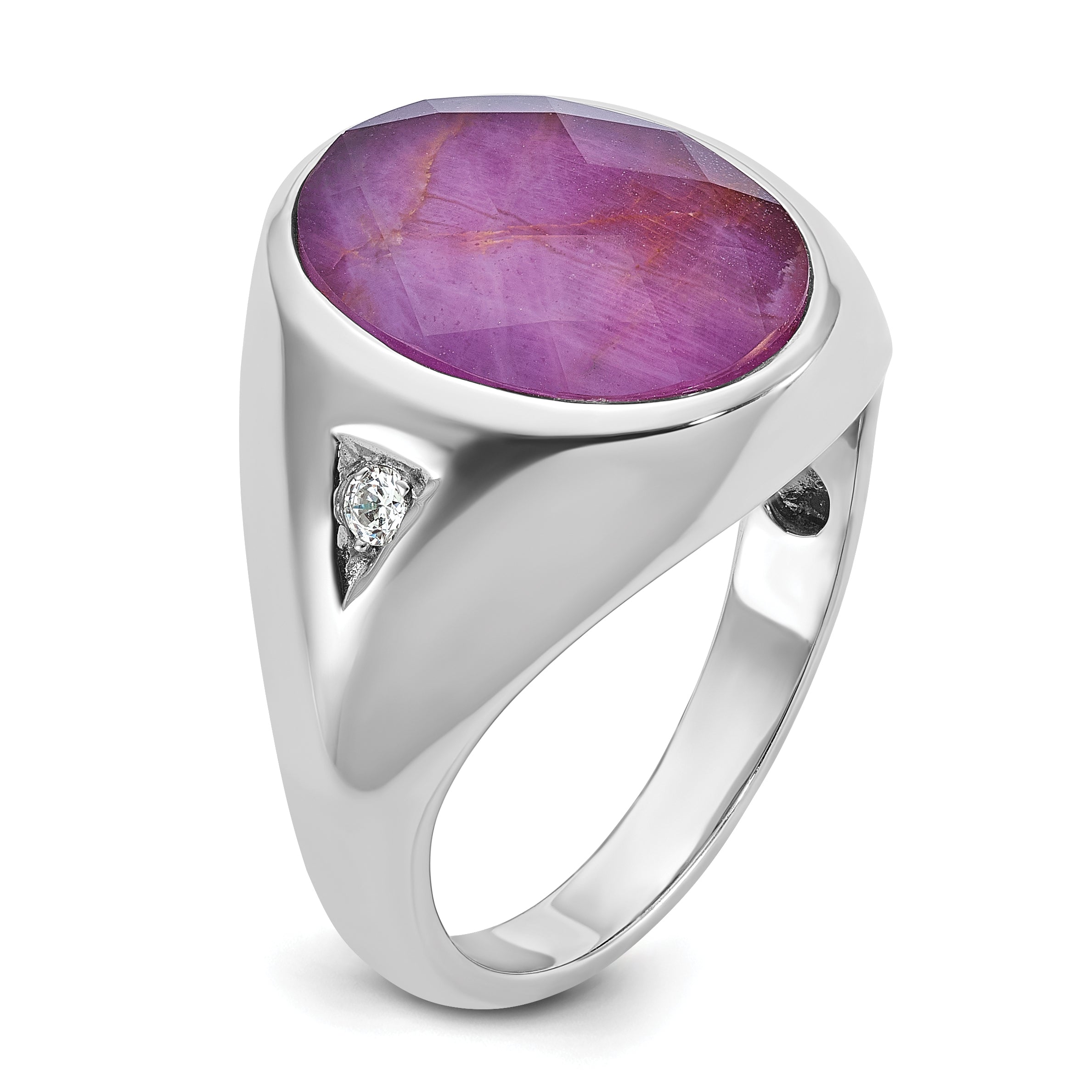 14k White Gold Mens Oval Gemstone and Diamond Ring Mounting, Mounting Only - Sophia Jewelers