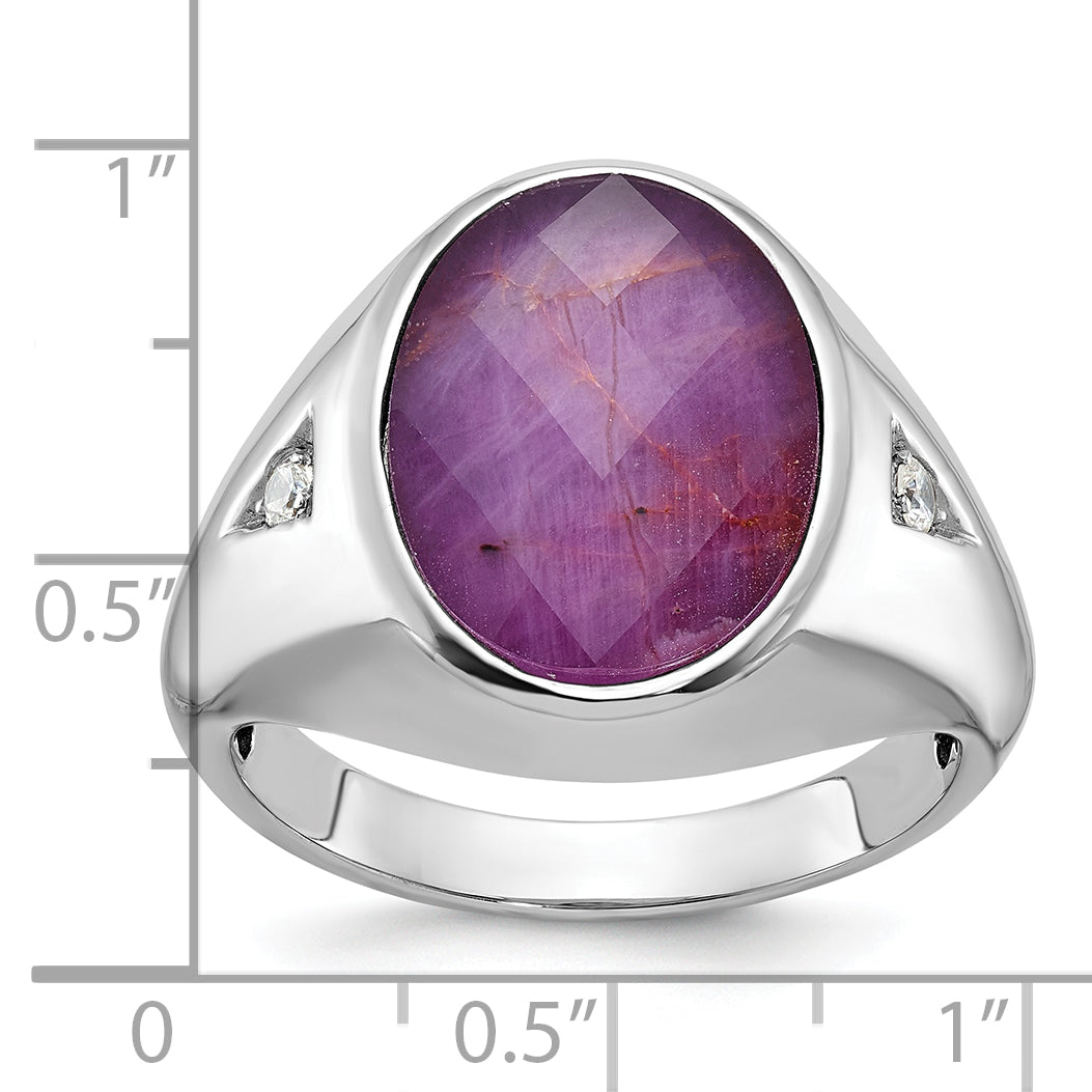 14k White Gold Mens Oval Gemstone and Diamond Ring Mounting, Mounting Only - Sophia Jewelers