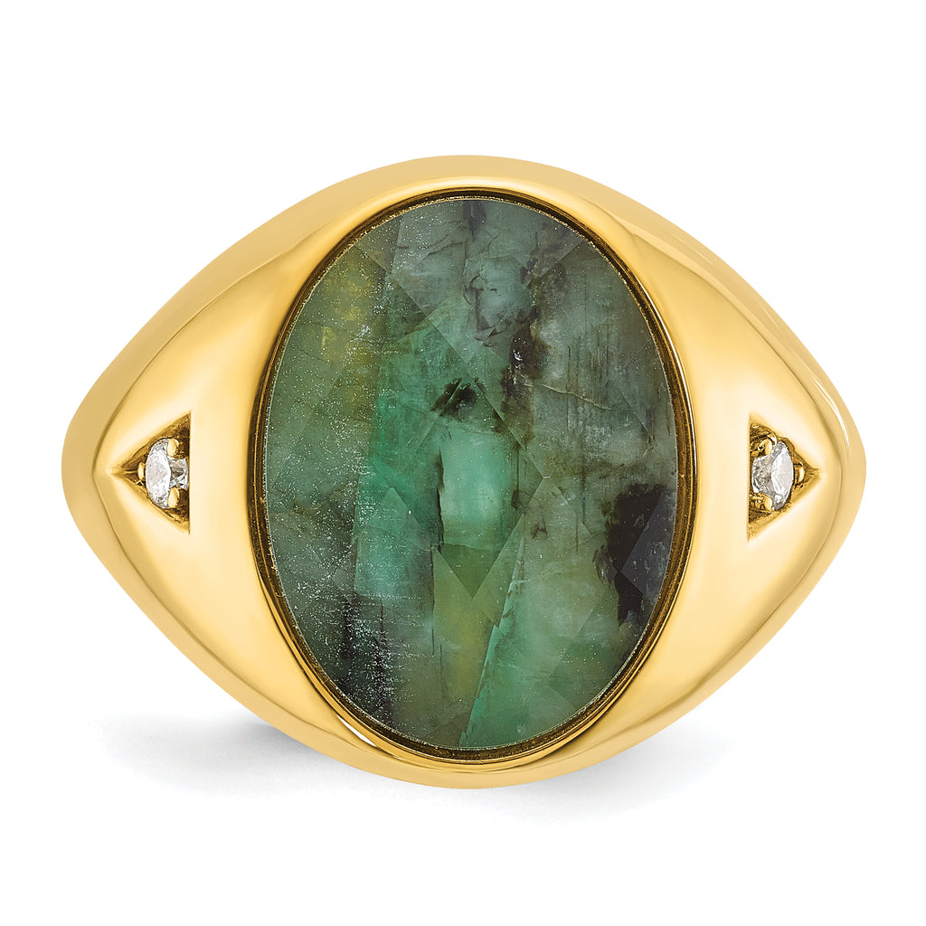 14k Men's Oval Gemstone and Diamond Ring Mounting (No Stones Included)