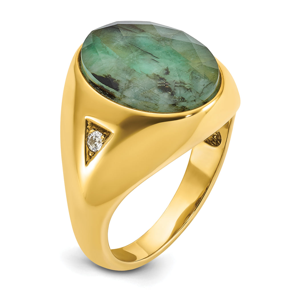 14k Men's Oval Gemstone and Diamond Ring Mounting (No Stones Included)