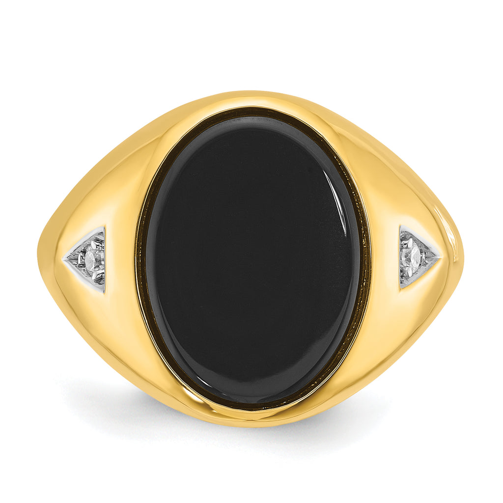 14k Men's Oval Onyx and 1/15 carat Diamond Complete Ring