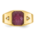 10k Men's Created Ruby Doublet Stone and Diamond Complete Ring