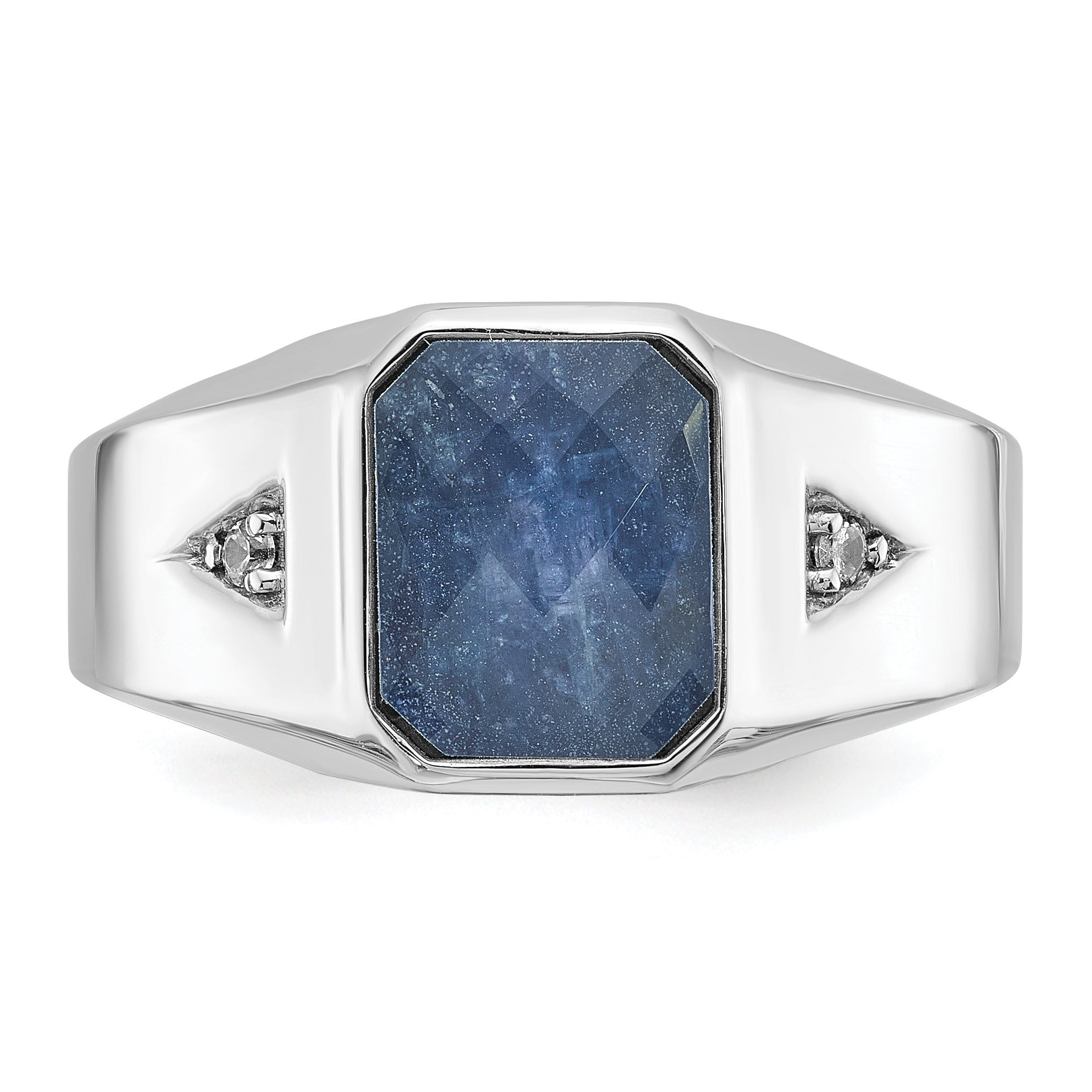 14k White Gold Mens Octagon Sapphire Doublet Stone and 1/20 carat Diamond Complete Ring - Sophia Jewelers