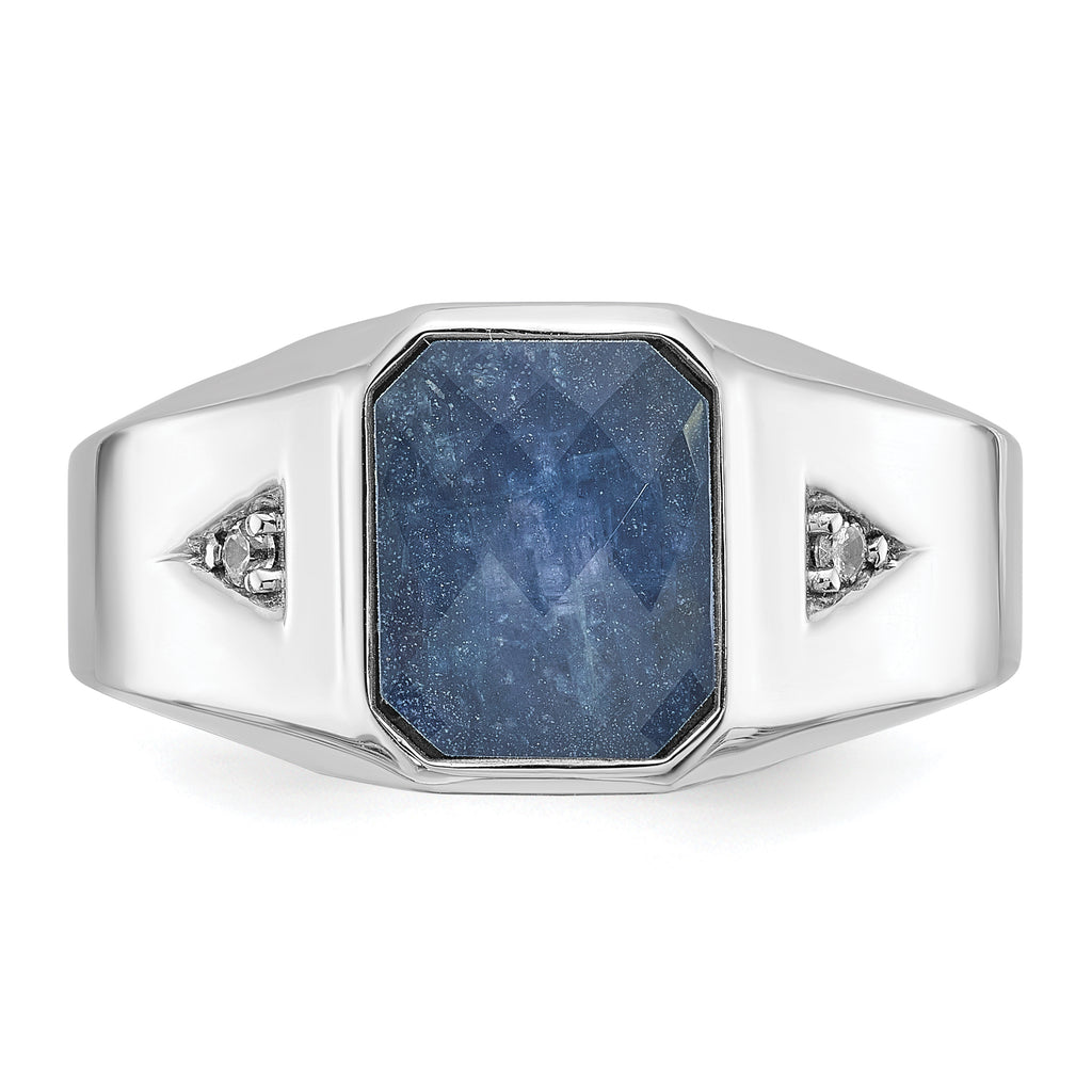 14k White Gold Mens Octagon Gemstone and Diamond Ring Mounting, Mounting Only - Sophia Jewelers