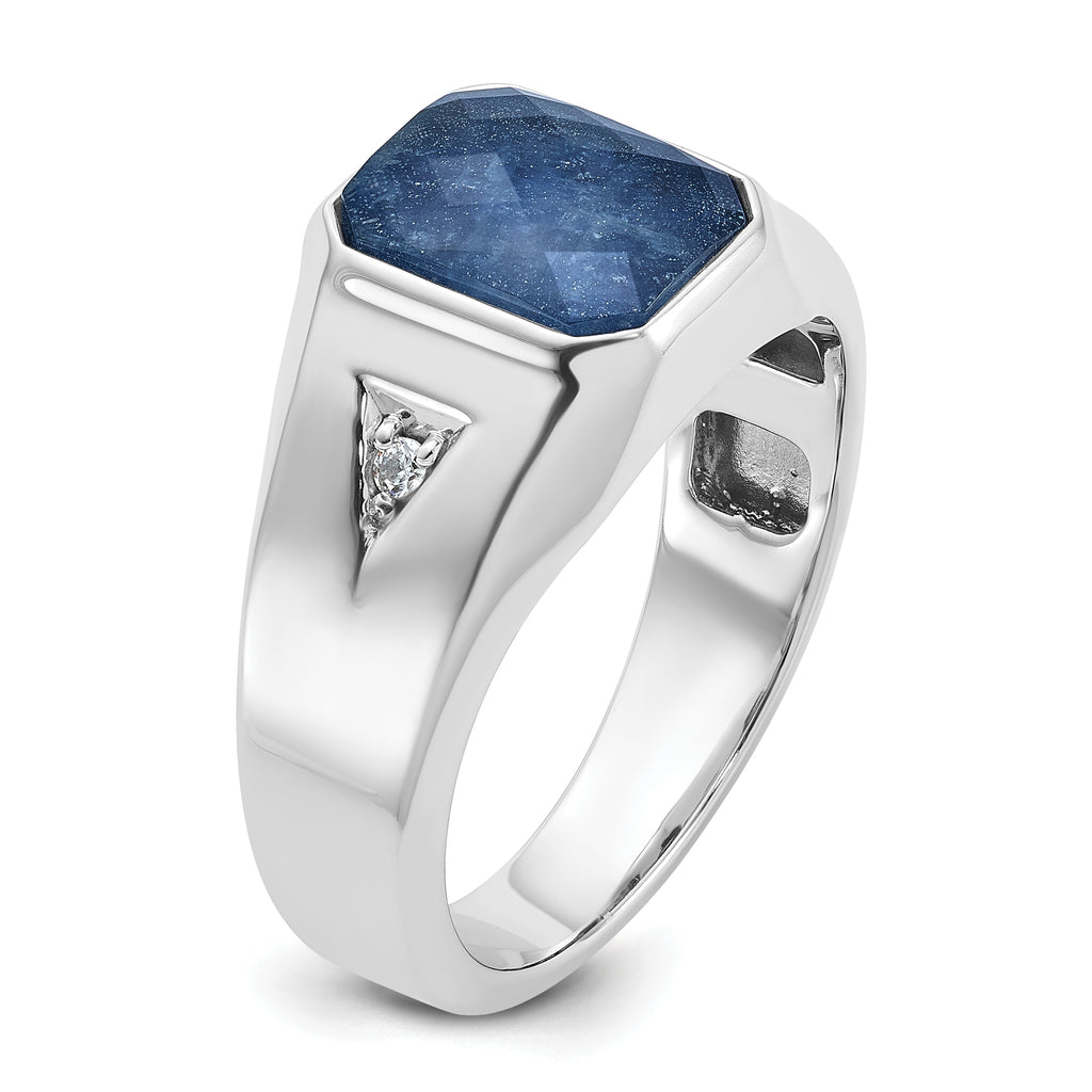14k White Gold Mens Octagon Gemstone and Diamond Ring Mounting, Mounting Only - Sophia Jewelers