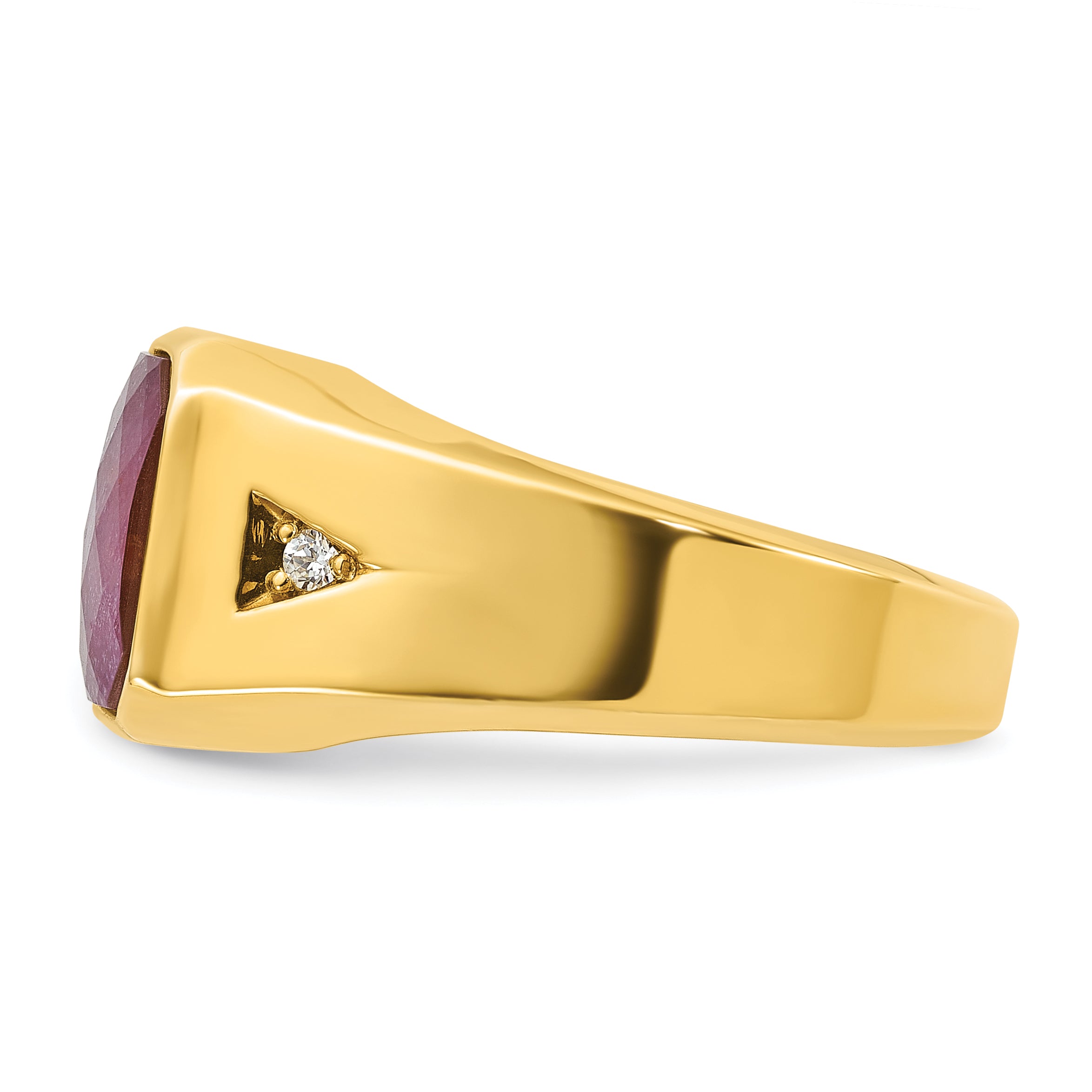 14k Mens Octagon Ruby Doublet Stone and 1/20 carat Diamond Complete Ring - Sophia Jewelers