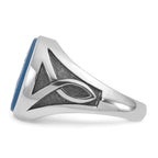 14k White Gold Mens with Black Rhodium Oval Blue Agate Complete Ring - Sophia Jewelers