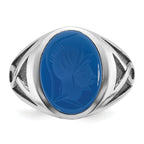 14k White Gold Mens with Black Rhodium Oval Blue Agate Complete Ring - Sophia Jewelers