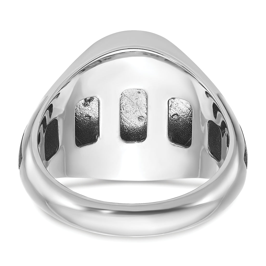 14k White Gold Mens with Black Rhodium Oval Blue Agate Complete Ring - Sophia Jewelers