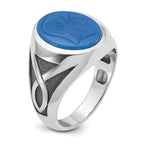 14k White Gold Mens with Black Rhodium Oval Blue Agate Complete Ring - Sophia Jewelers