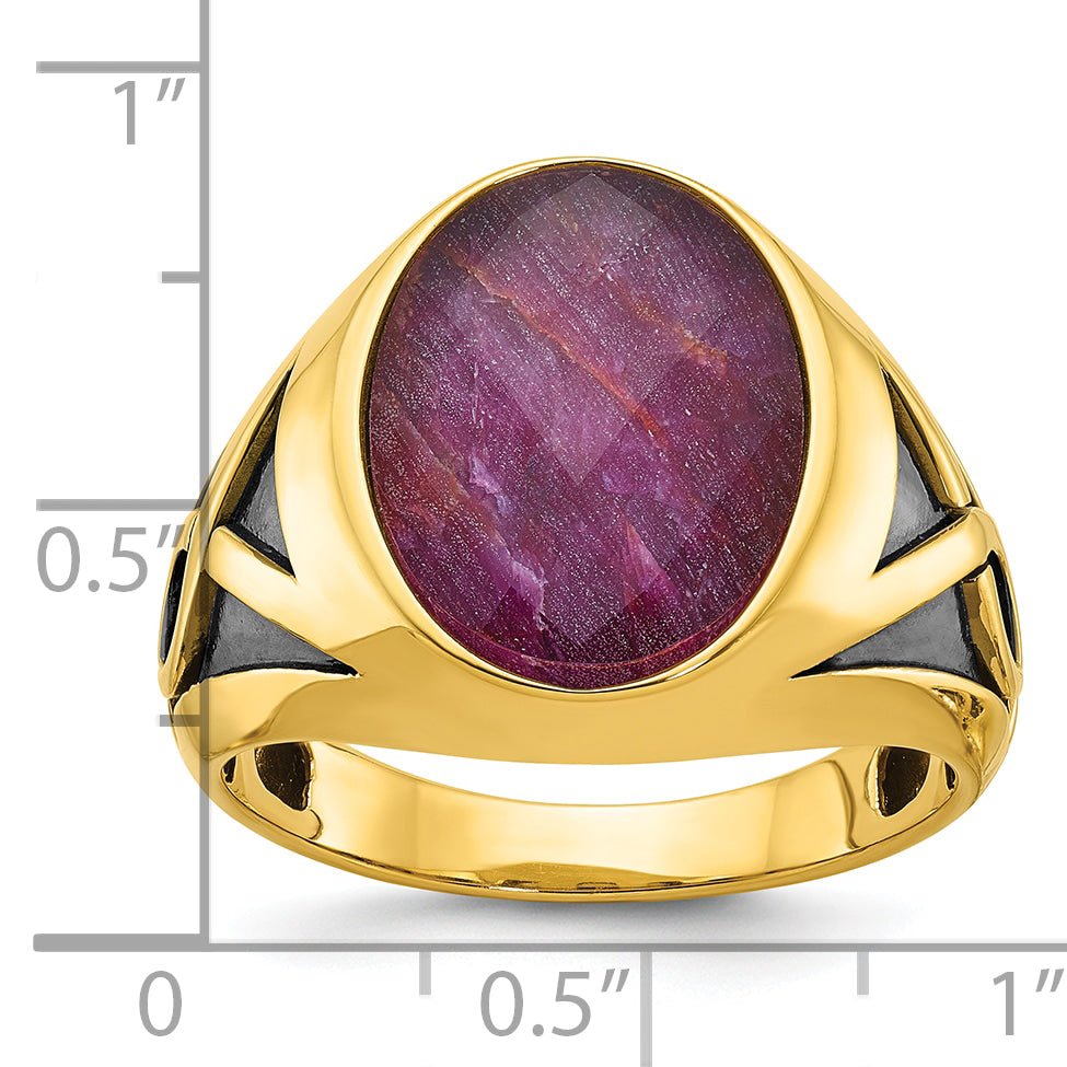14k with Black Rhodium Mens Oval Ruby Doublet Stone Complete Ring - Sophia Jewelers