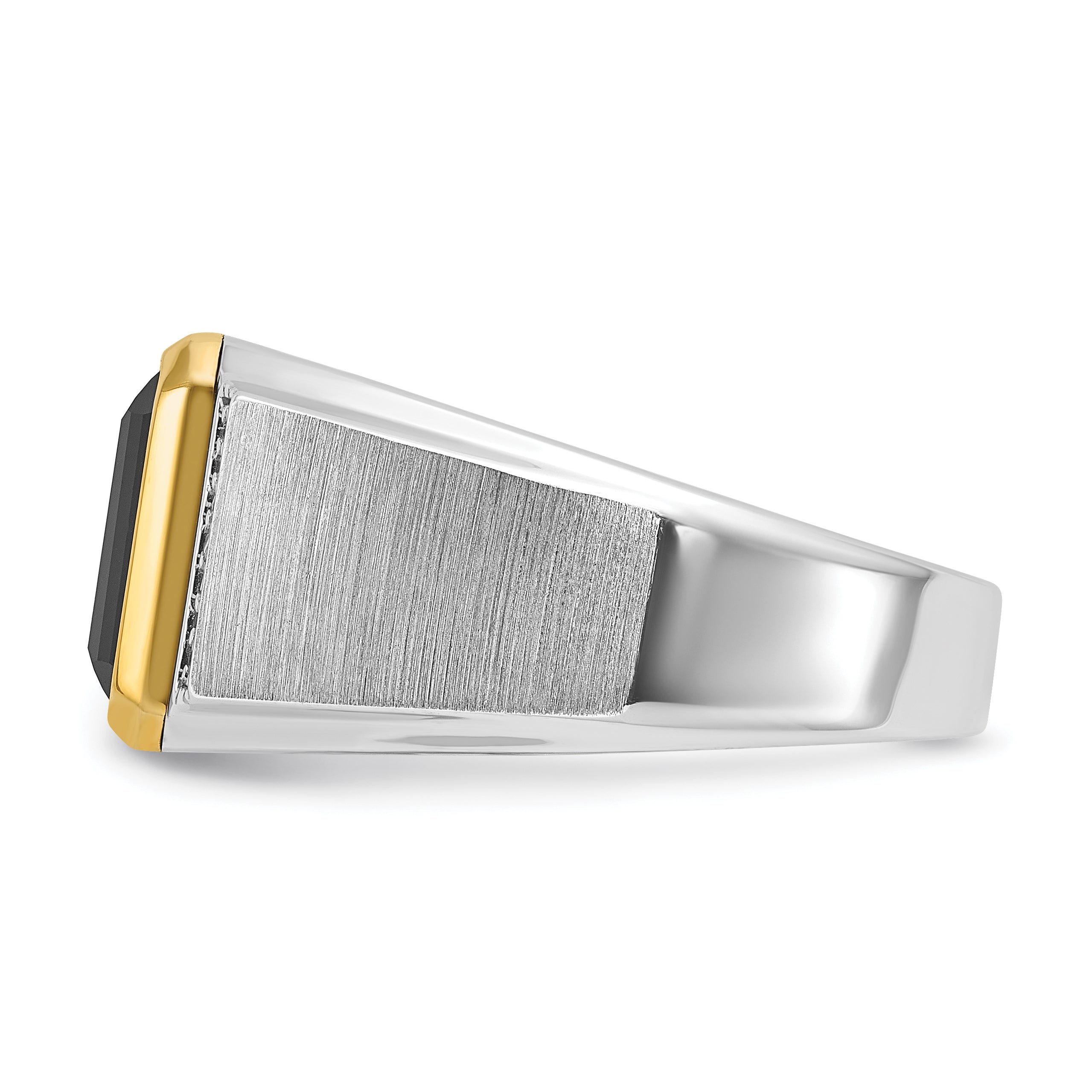 14k Two-tone Mens Polished and Satin Octagon Onyx and 1/10 carat Diamond Complete Ring - Sophia Jewelers