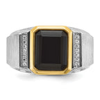 14k Two-tone Mens Polished and Satin Octagon Onyx and 1/10 carat Diamond Complete Ring - Sophia Jewelers
