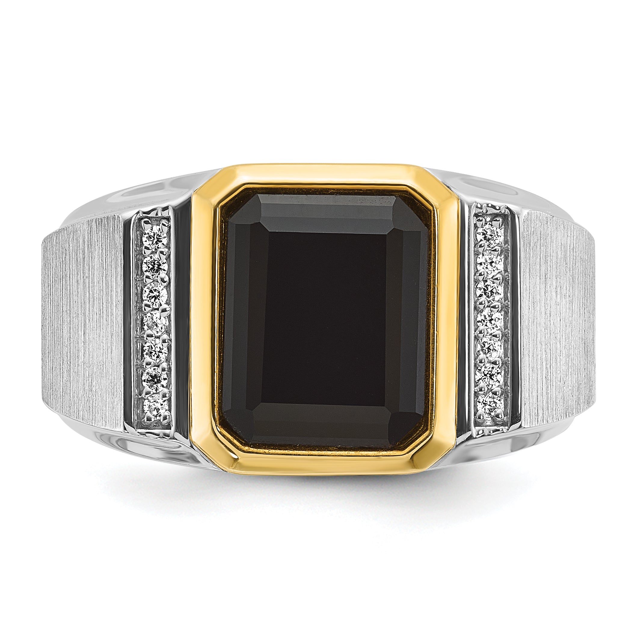 14k Two-tone Mens Polished and Satin Octagon Onyx and 1/10 carat Diamond Complete Ring - Sophia Jewelers