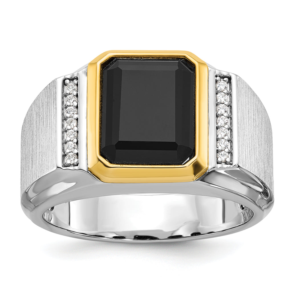14k Two-tone Mens Polished and Satin Octagon Onyx Diamond Ring Mounting, Mounting Only - Sophia Jewelers