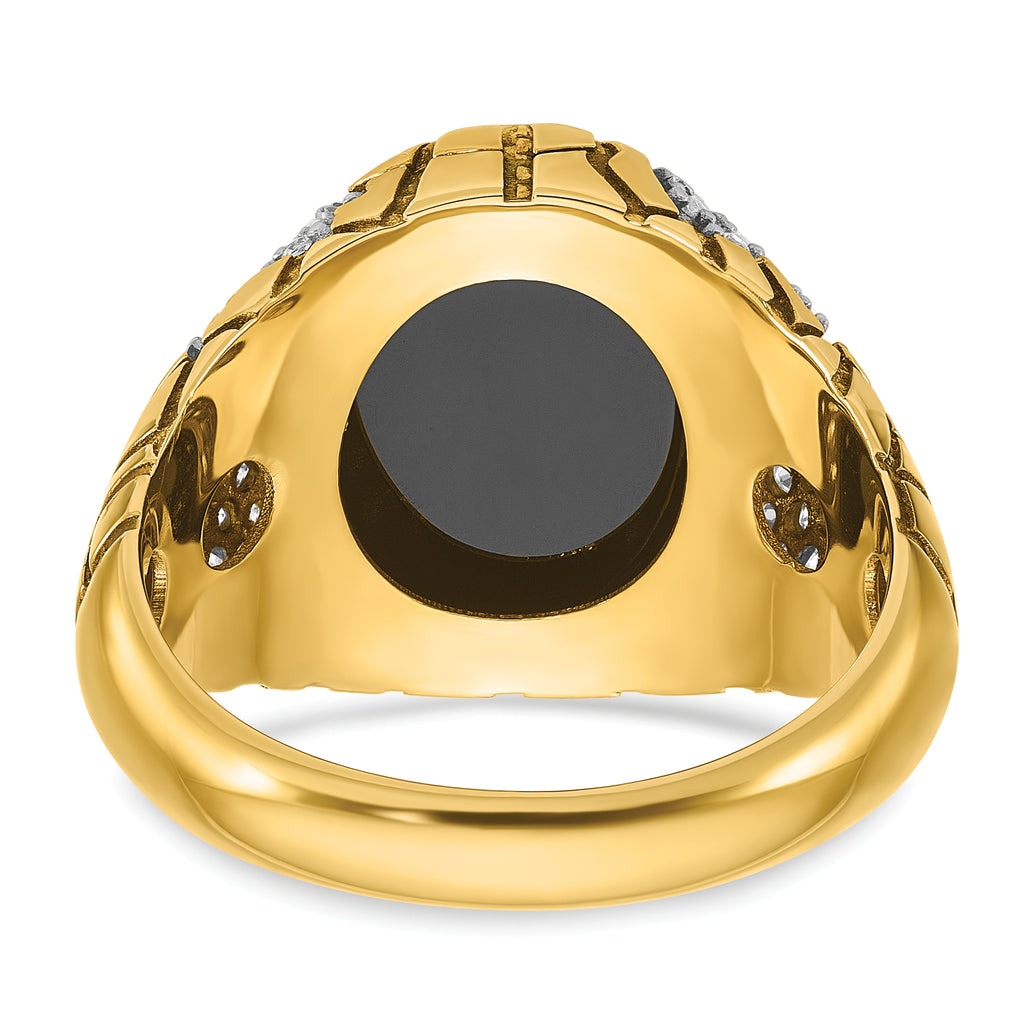 14k Mens Oval Onyx and 7/8 carat Diamond Nugget Complete Ring - Sophia Jewelers