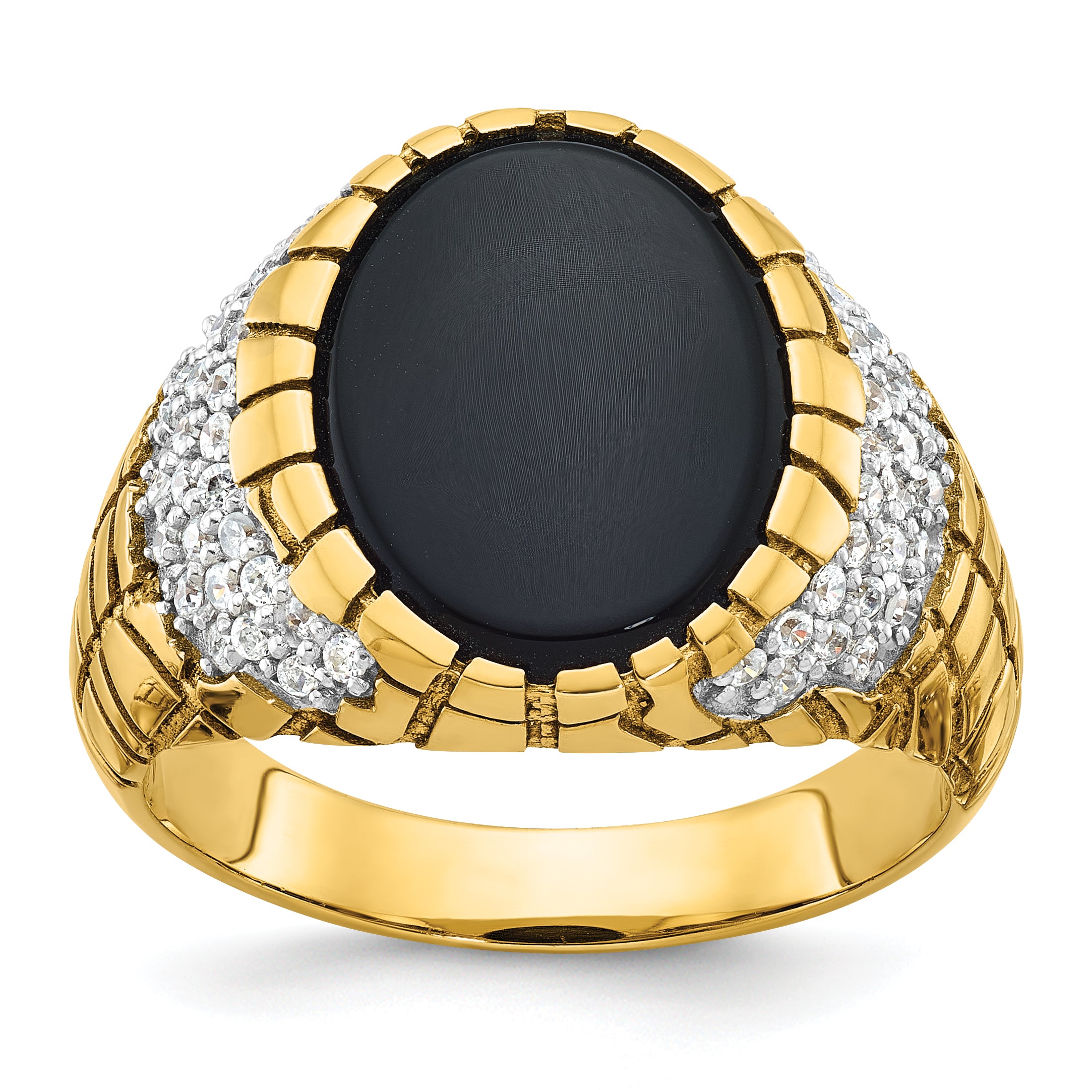 14k Mens Oval Onyx and 7/8 carat Diamond Nugget Complete Ring - Sophia Jewelers