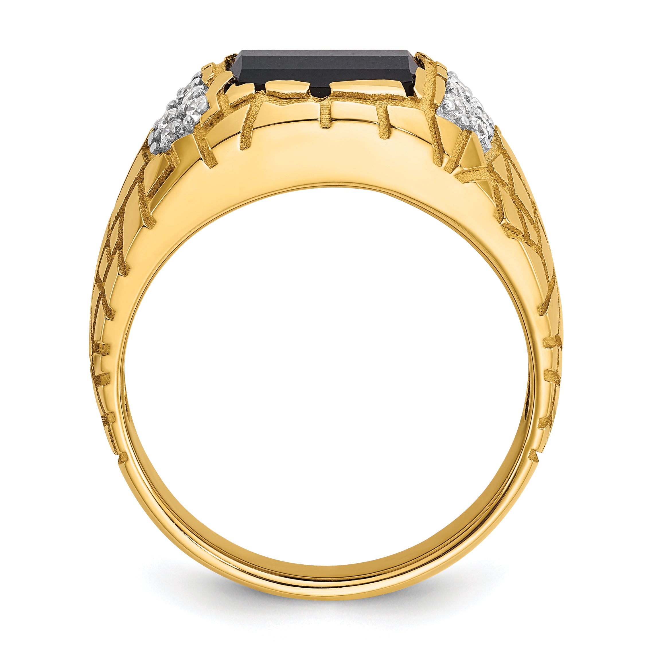 10k Men's Polished and Nugget Textured Onyx and 1/4 Carat A Quality Diamond Ring
