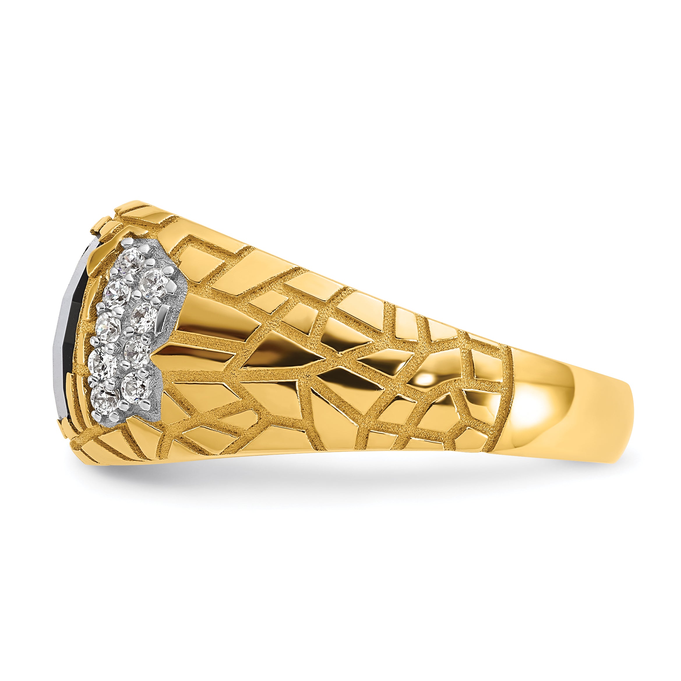 10k Men's Polished and Nugget Textured Onyx and 1/4 Carat A Quality Diamond Ring