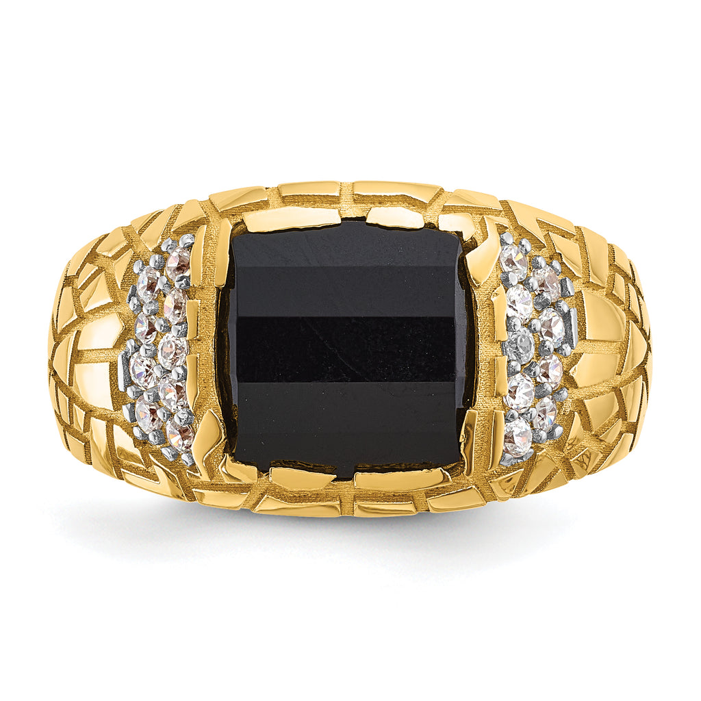 10k Men's Polished and Nugget Textured Onyx and 1/4 Carat A Quality Diamond Ring