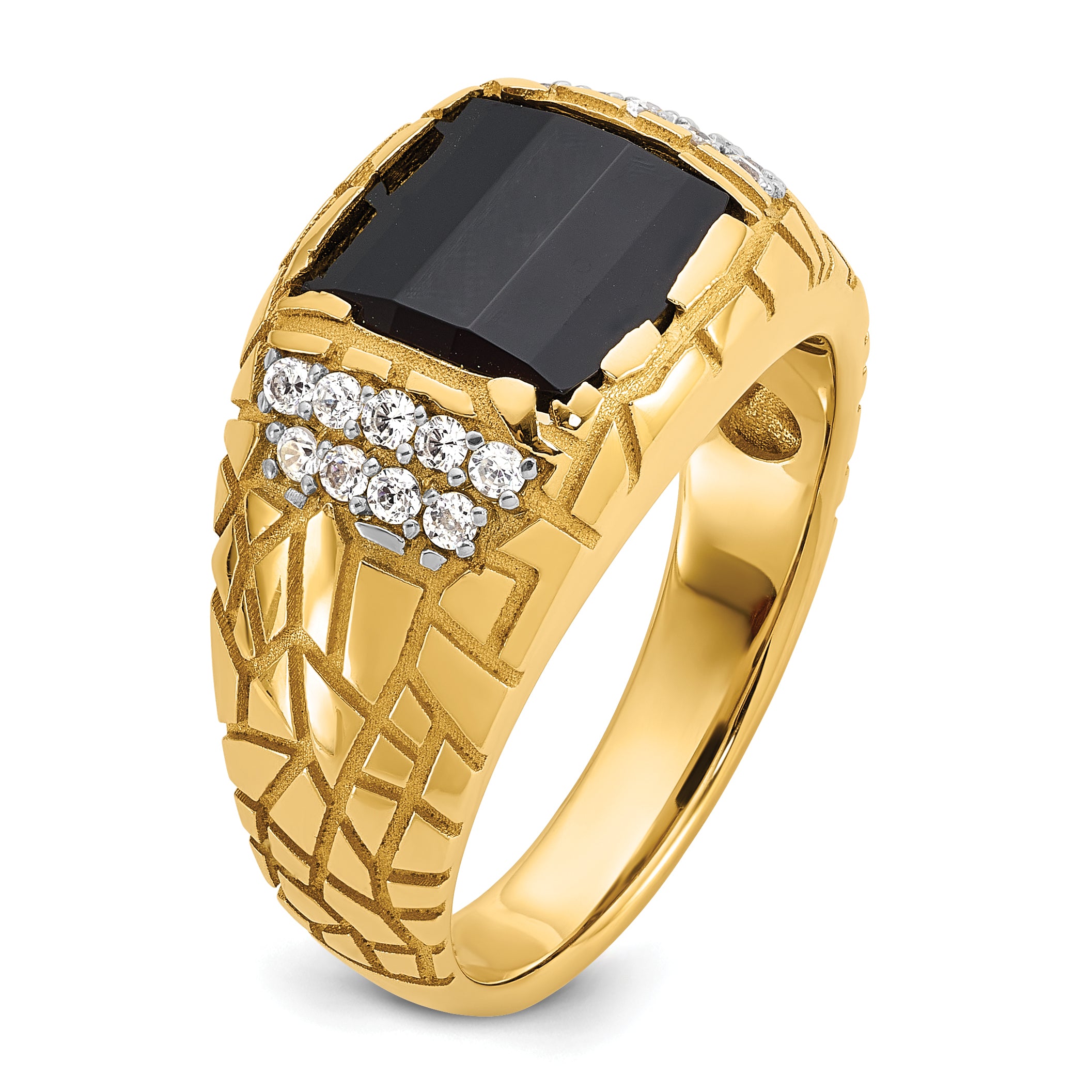 10k Men's Polished and Nugget Textured Onyx and 1/4 Carat A Quality Diamond Ring