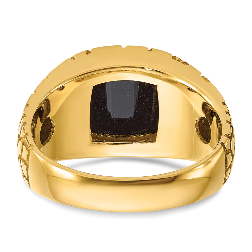 14k Men's Polished and Nugget Textured Onyx and 1/4 Carat AA Quality Diamond Ring - Sophia Jewelers