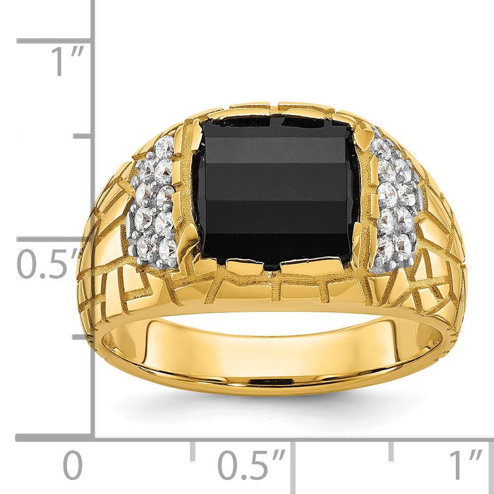 14k Men's Polished and Nugget Textured Gemstone Ring Mounting, Mounting Only - Sophia Jewelers