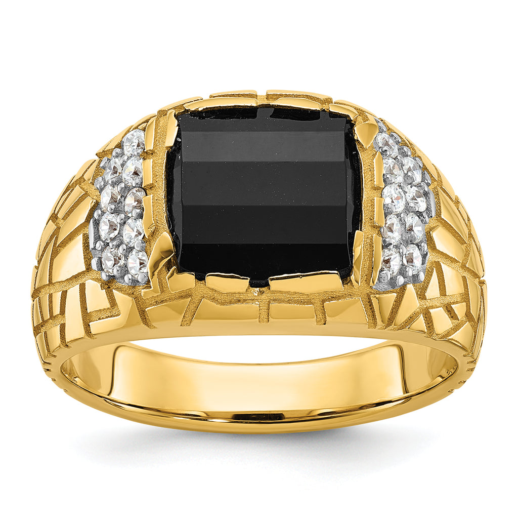 14k Men's Polished and Nugget Textured Onyx and 1/4 Carat AA Quality Diamond Ring - Sophia Jewelers
