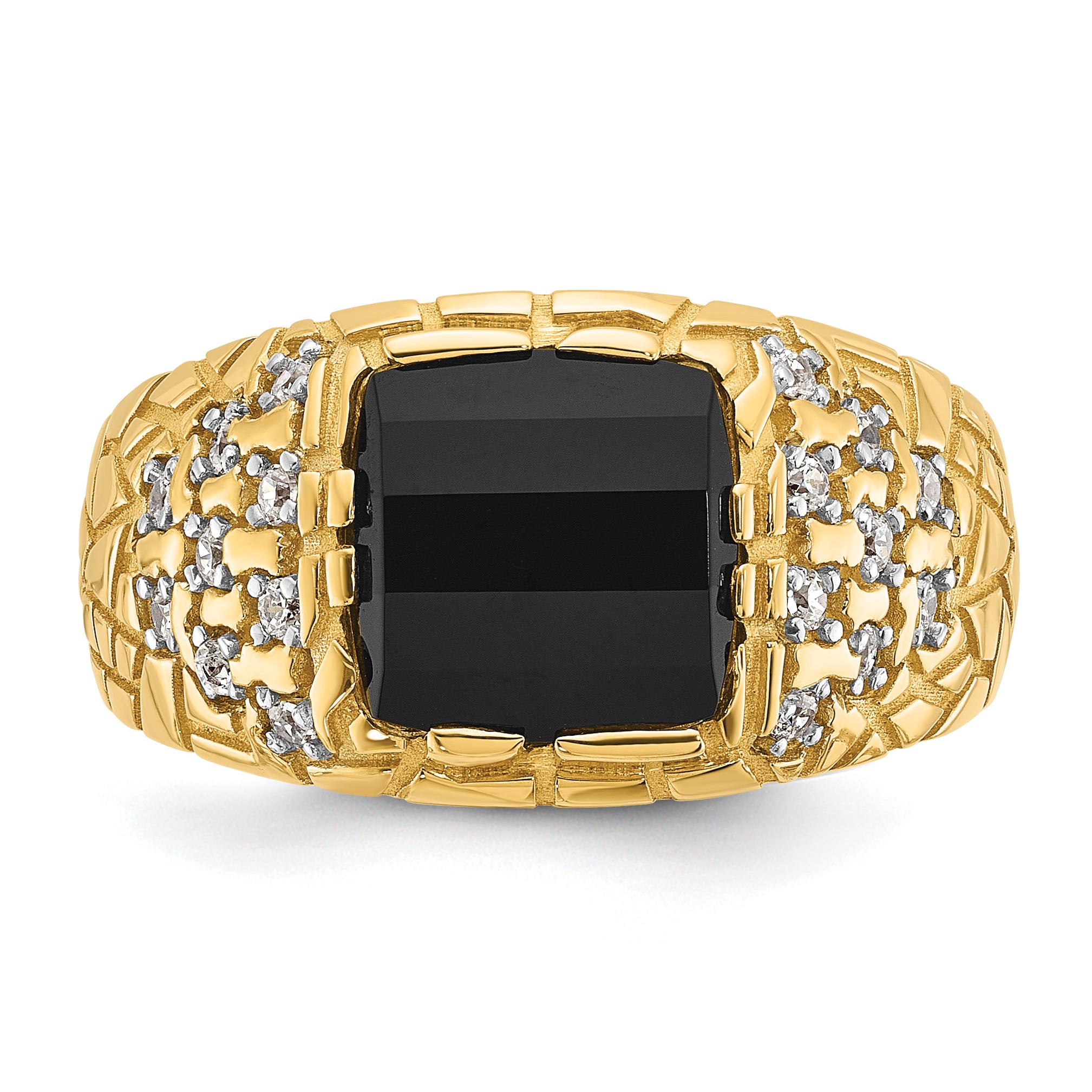 14k Mens Barrel Onyx and 1/4 carat Diamond Nugget Complete Ring - Sophia Jewelers